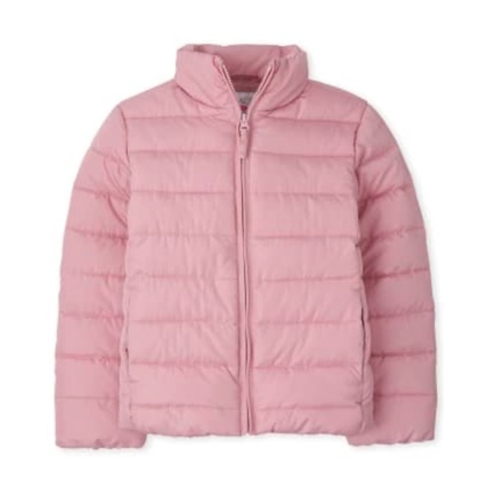 The Children's Place Girls Pink Puffer Jacket Quilted Full Zip Coat XL 14